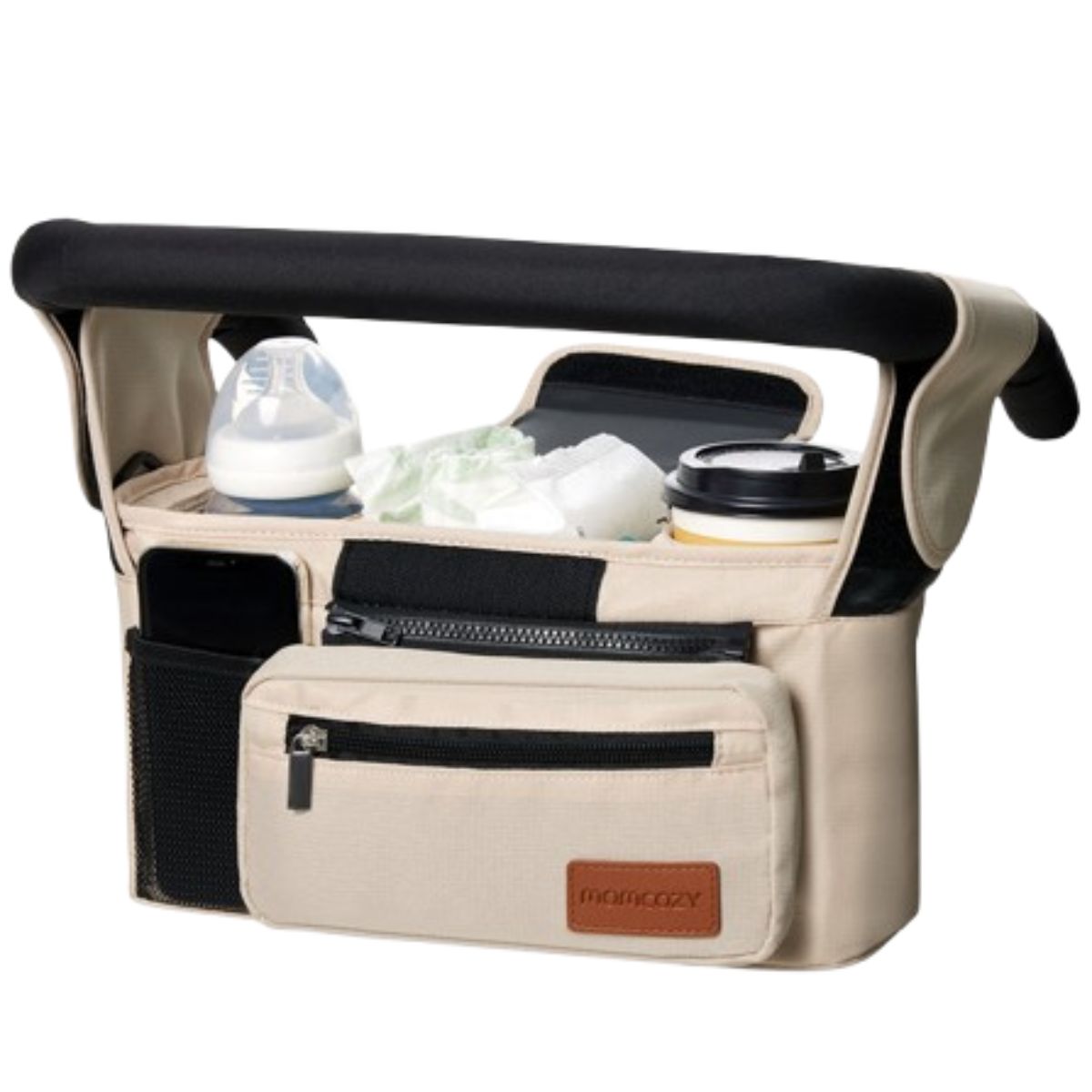 Momcozy Stroller Organizer All-in-One Cup Holder & Pet Strollers -  Khaki - Easy to Install and Clean